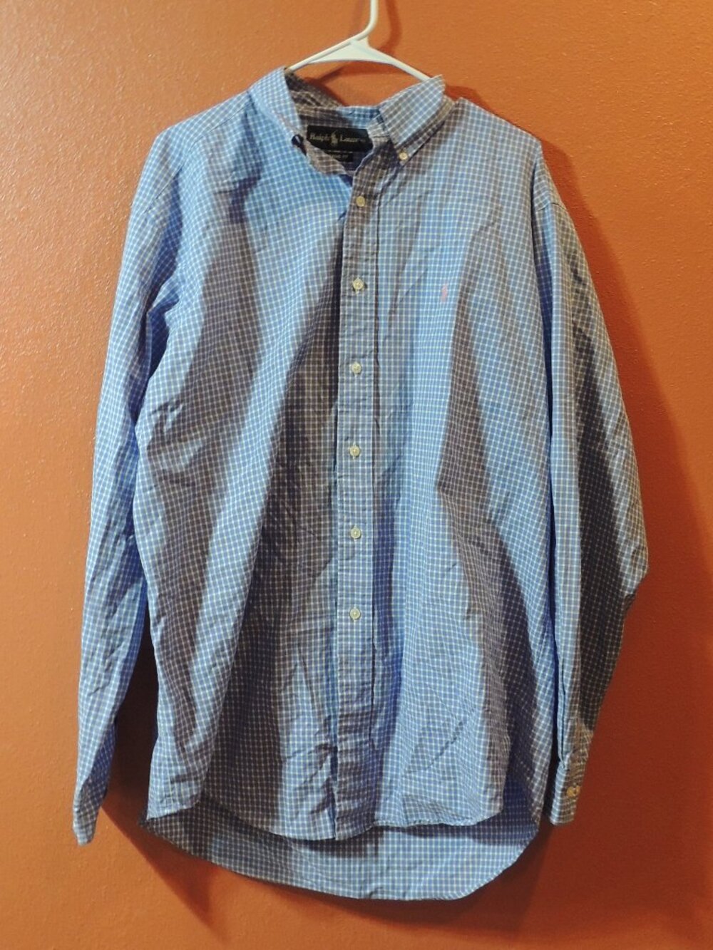Ralph Lauren Shirt Small Pink Pony Men Large Blue White Hong Kong Shirt